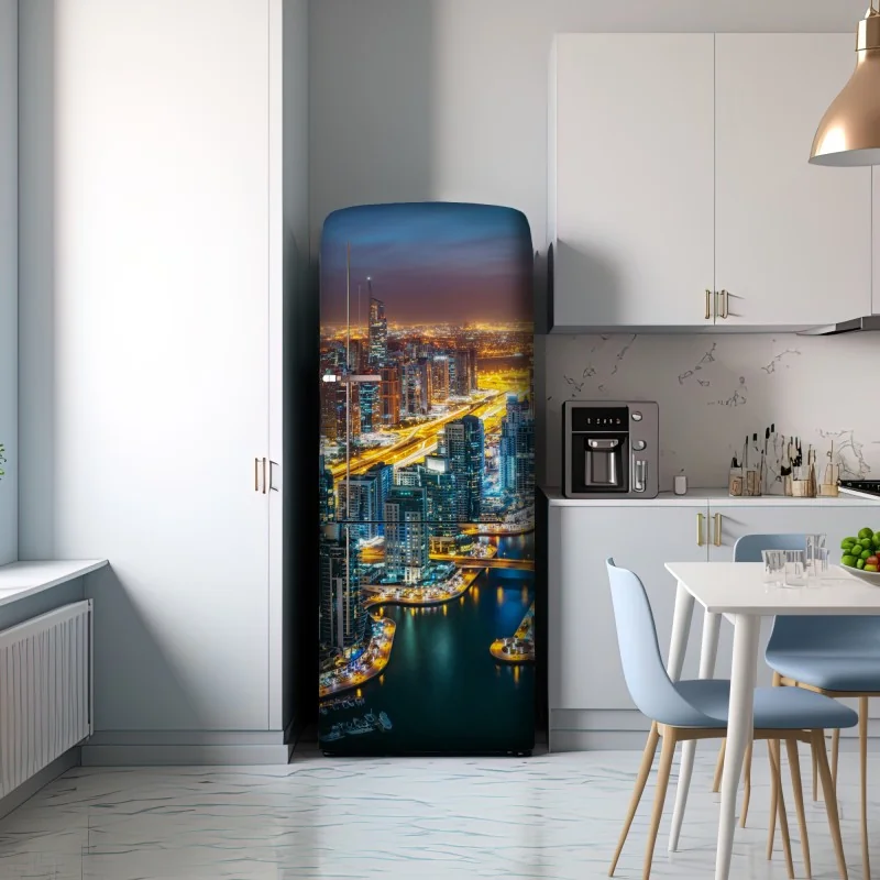 Naklejka na lodówkę nocna panorama Dubai Marina – Wallissimo® Naklejka na lodówkę nocna panorama Dubai Marina – Wallissimo®