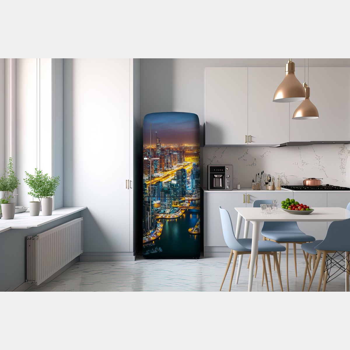 Naklejka na lodówkę nocna panorama Dubai Marina – Wallissimo® Naklejka na lodówkę nocna panorama Dubai Marina – Wallissimo®