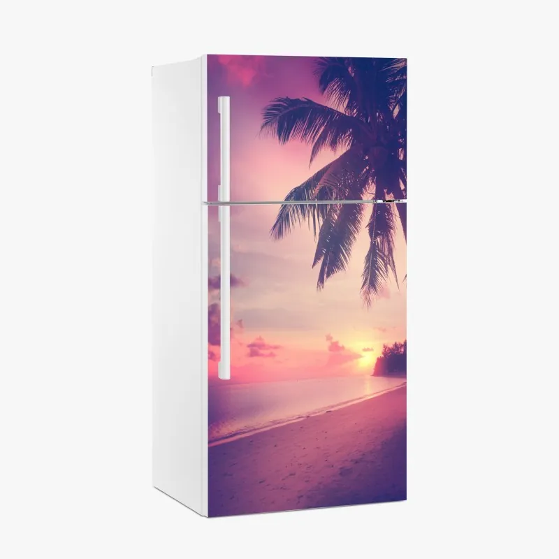 Naklejka na lodówkę tropikalny zachód słońca na plaży