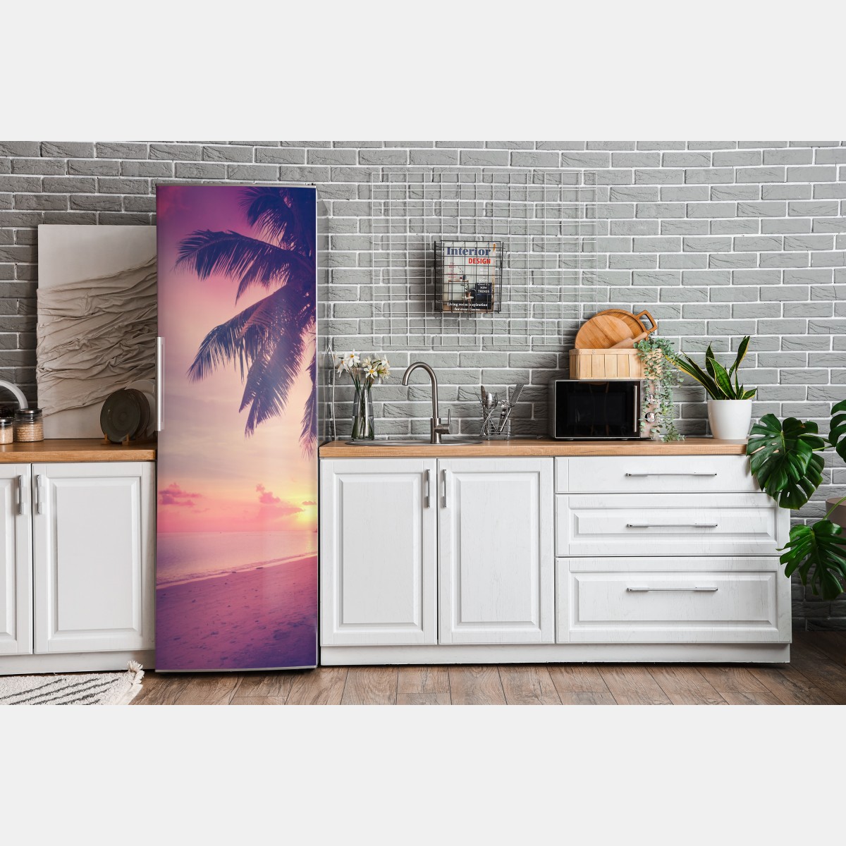 Naklejka na lodówkę tropikalny zachód słońca na plaży – Wallissimo® Naklejka na lodówkę tropikalny zachód słońca na plaży – Wallissimo®