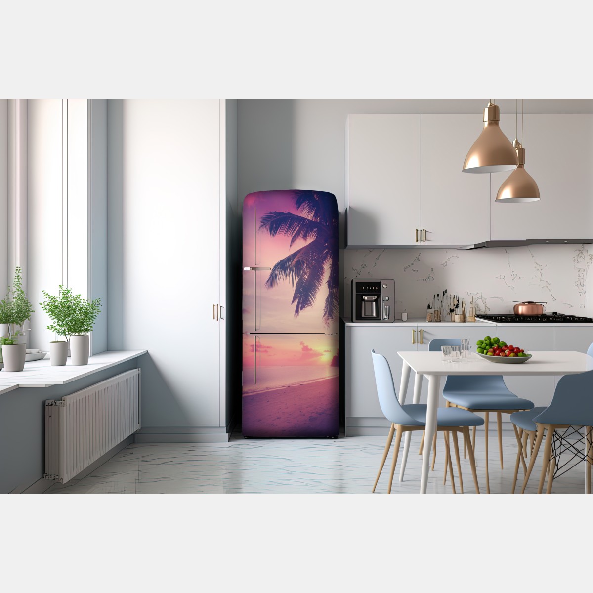 Naklejka na lodówkę tropikalny zachód słońca na plaży – Wallissimo® Naklejka na lodówkę tropikalny zachód słońca na plaży – Wallissimo®