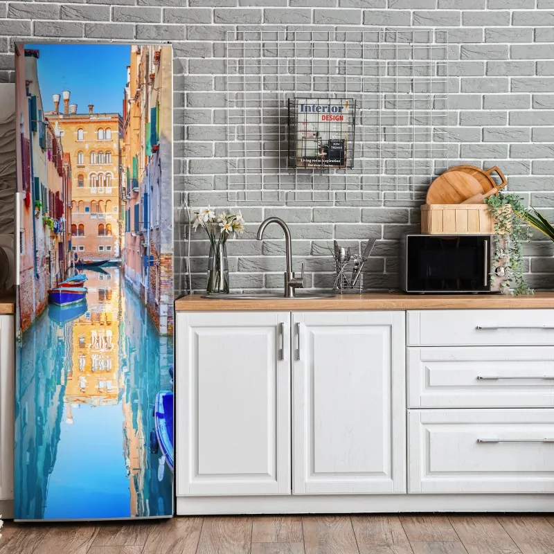 Naklejka na lodówkę delikatny rozproszony wzór kwiatowy na głębokim turkusie – Wallissimo®