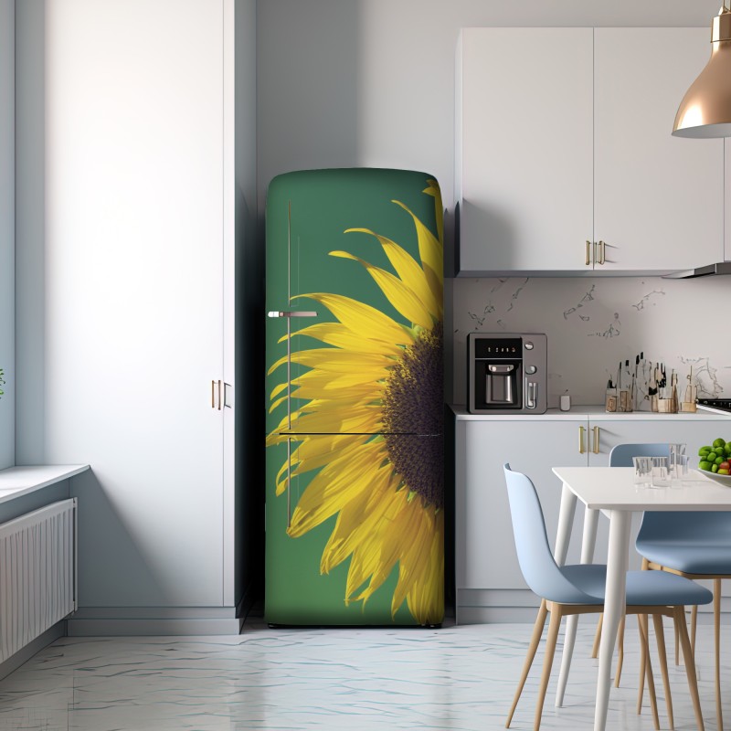 Naklejka na lodówkę promienny słonecznik na retro niebie – Wallissimo® Naklejka na lodówkę promienny słonecznik na retro niebie – Wallissimo®