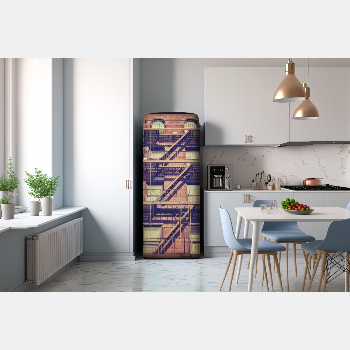 Naklejka na lodówkę vintage drabiny pożarowe z Nowego Jorku – Wallissimo® Naklejka na lodówkę vintage drabiny pożarowe z Nowego Jorku – Wallissimo®