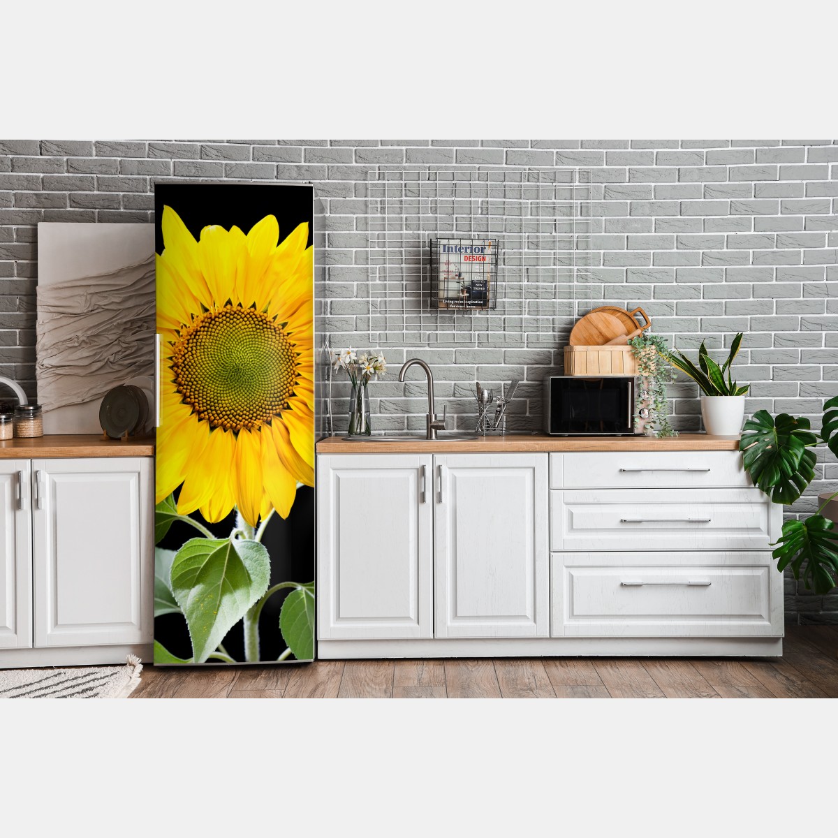 Naklejka na lodówkę jaskrawy słonecznik na czarnym tle – Wallissimo® Naklejka na lodówkę jaskrawy słonecznik na czarnym tle – Wallissimo®