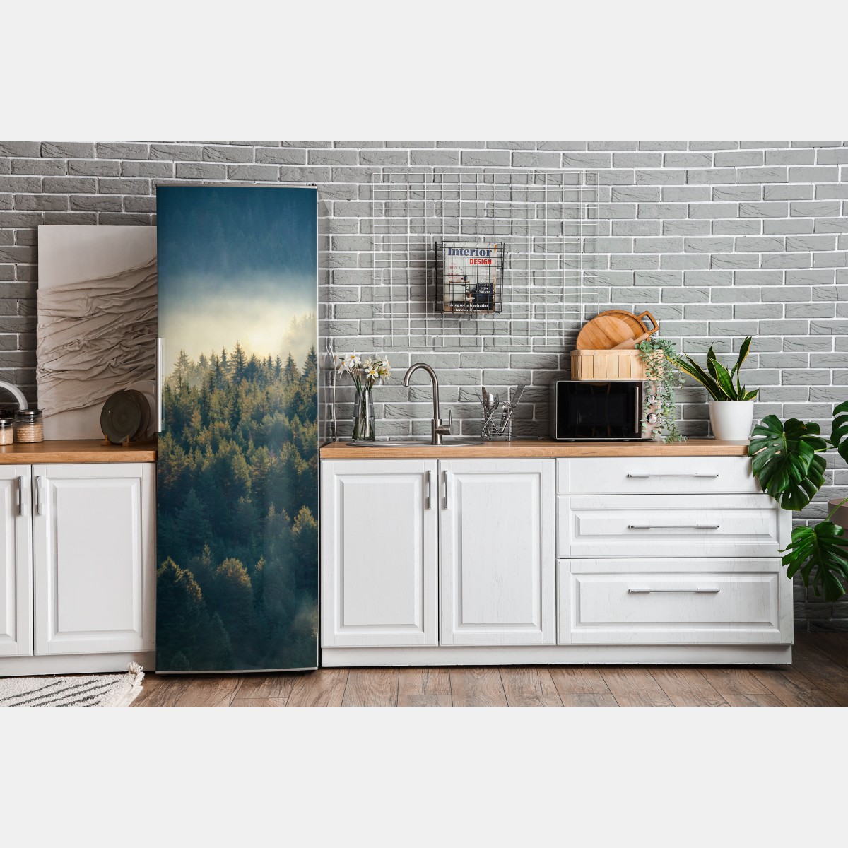 Naklejka na lodówkę mglisty las sosnowy o świcie – Wallissimo® Naklejka na lodówkę mglisty las sosnowy o świcie – Wallissimo®