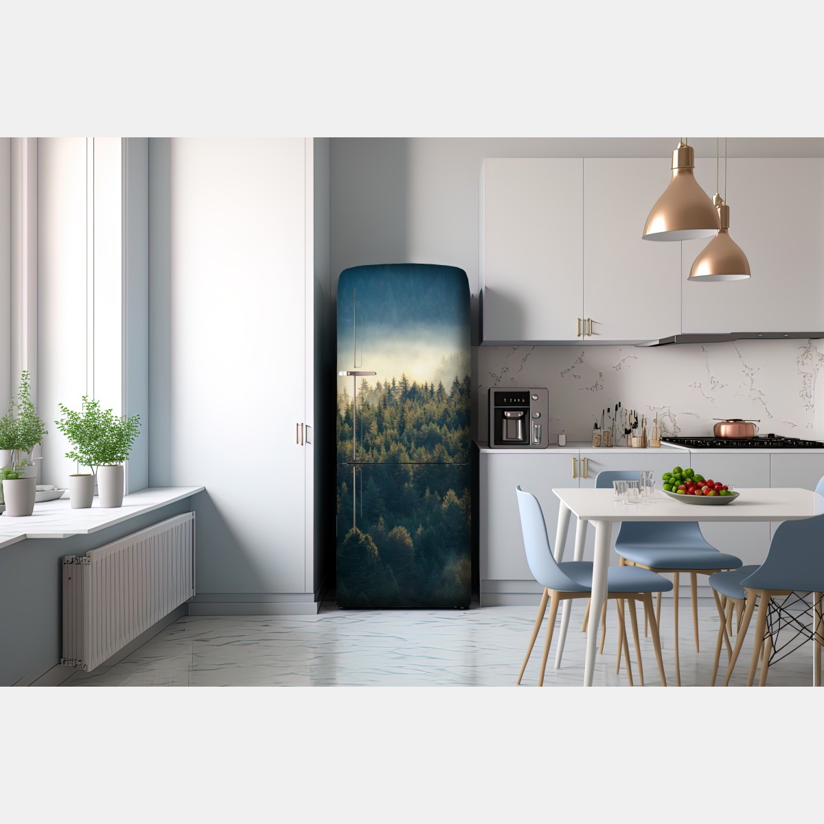 Naklejka na lodówkę mglisty las sosnowy o świcie – Wallissimo® Naklejka na lodówkę mglisty las sosnowy o świcie – Wallissimo®