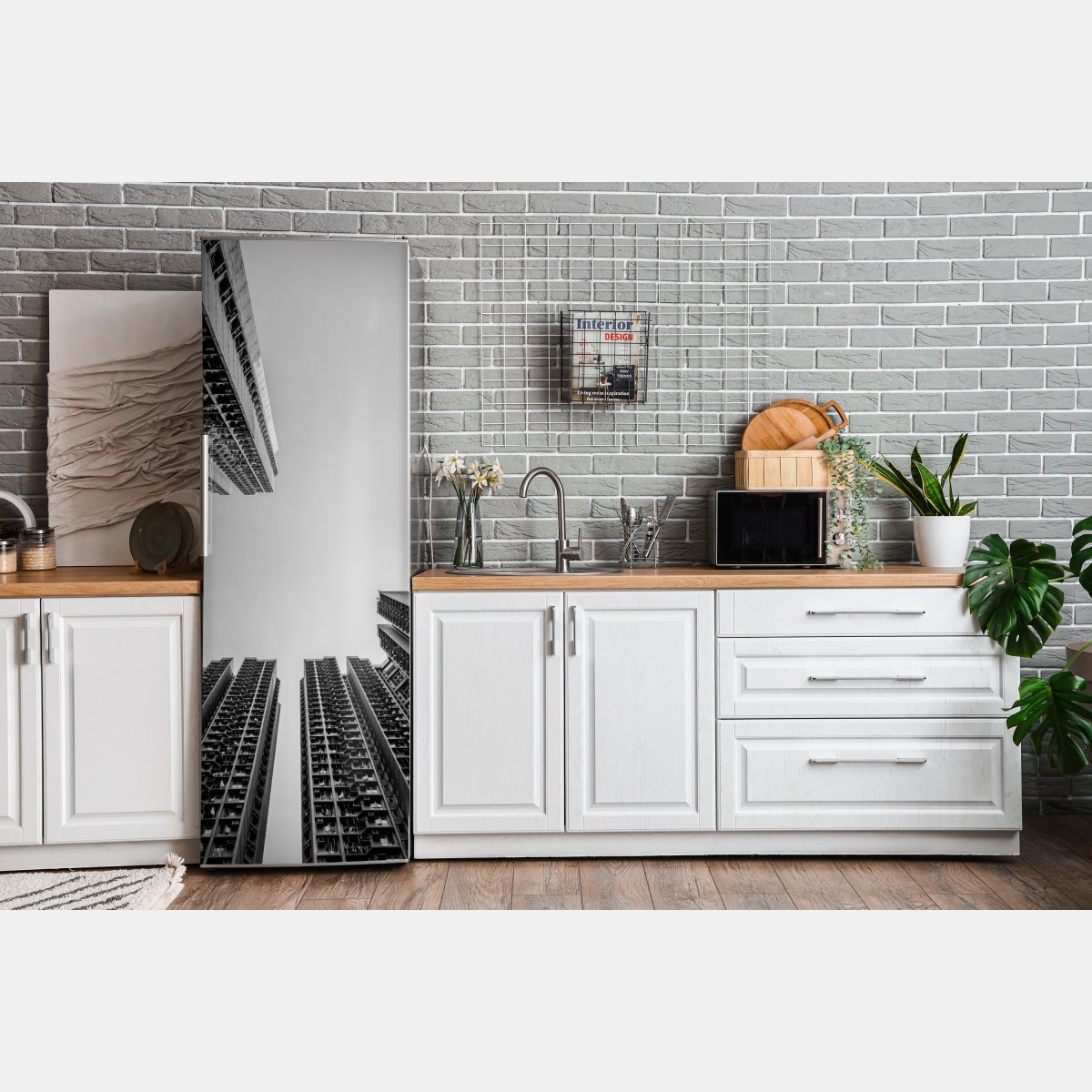 Naklejka na lodówkę miejska perspektywa wieżowców – Wallissimo® Naklejka na lodówkę miejska perspektywa wieżowców – Wallissimo®