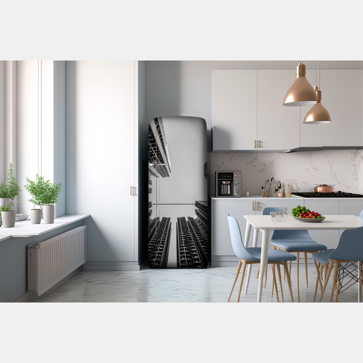 Naklejka na lodówkę miejska perspektywa wieżowców – Wallissimo® Naklejka na lodówkę miejska perspektywa wieżowców – Wallissimo®