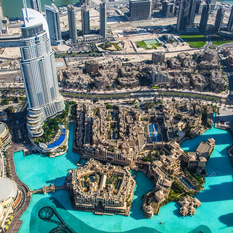 Naklejka na lodówkę widok z lotu ptaka na Downtown Dubai – Wallissimo® Naklejka na lodówkę widok z lotu ptaka na Downtown Dubai – Wallissimo®