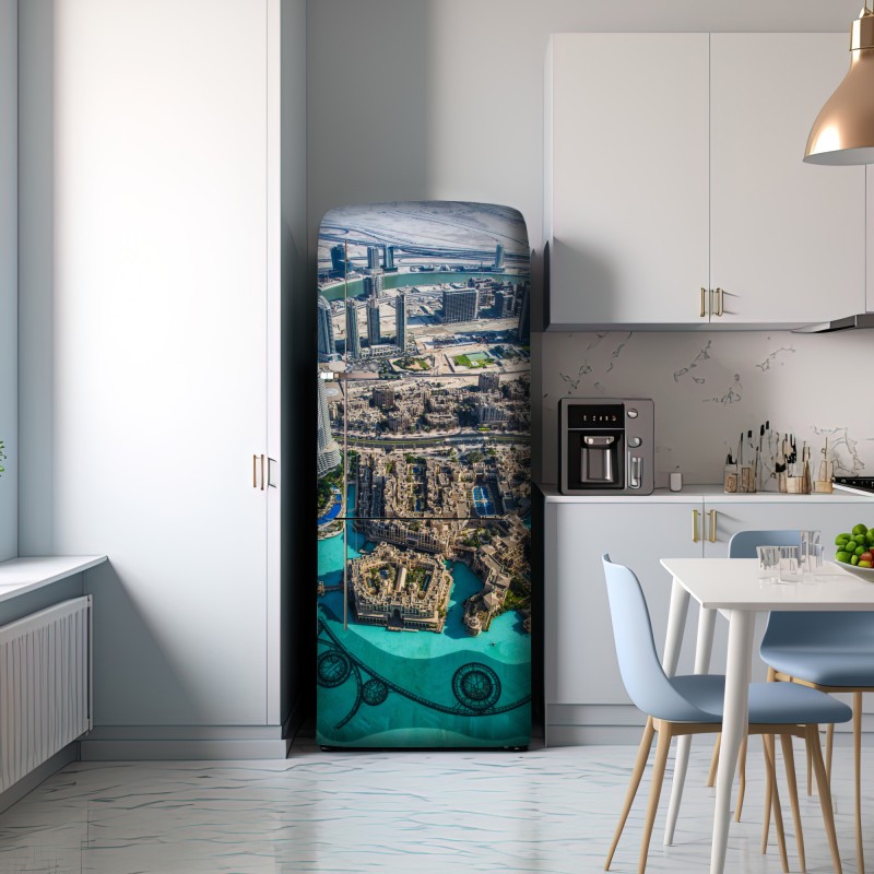 Naklejka na lodówkę widok z lotu ptaka na Downtown Dubai – Wallissimo® Naklejka na lodówkę widok z lotu ptaka na Downtown Dubai – Wallissimo®