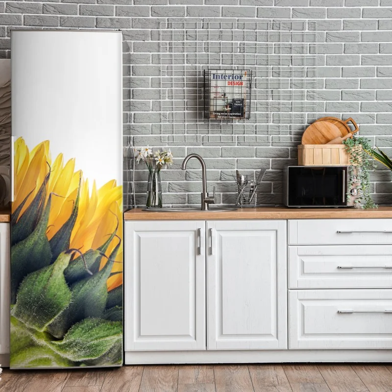 Naklejka na lodówkę słonecznik w rogu na białym tle – Wallissimo® Naklejka na lodówkę słonecznik w rogu na białym tle – Wallissimo®