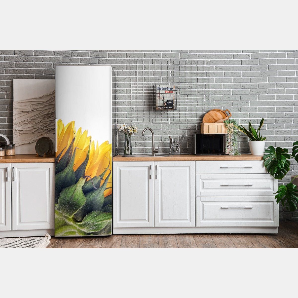 Naklejka na lodówkę słonecznik w rogu na białym tle – Wallissimo® Naklejka na lodówkę słonecznik w rogu na białym tle – Wallissimo®