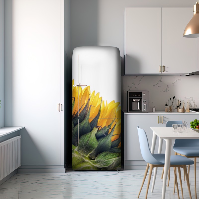 Naklejka na lodówkę słonecznik w rogu na białym tle – Wallissimo® Naklejka na lodówkę słonecznik w rogu na białym tle – Wallissimo®