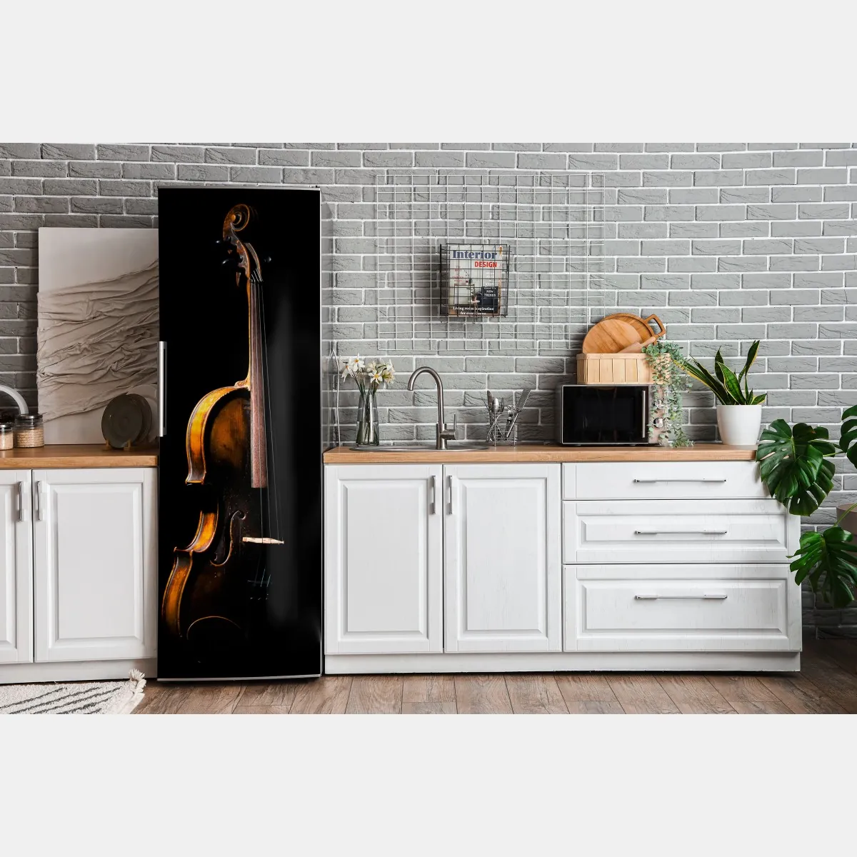 Naklejka na lodówkę eleganckie retro skrzypce na czarnym tle – Wallissimo® Naklejka na lodówkę eleganckie retro skrzypce na czarnym tle – Wallissimo®