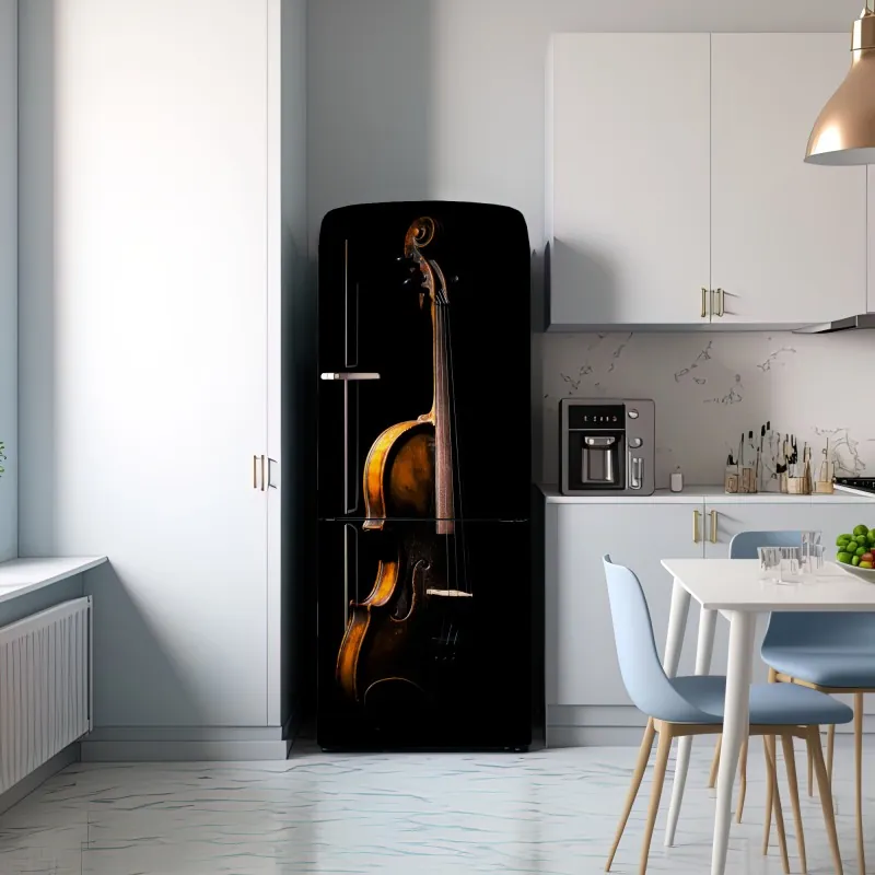 Naklejka na lodówkę eleganckie retro skrzypce na czarnym tle – Wallissimo® Naklejka na lodówkę eleganckie retro skrzypce na czarnym tle – Wallissimo®
