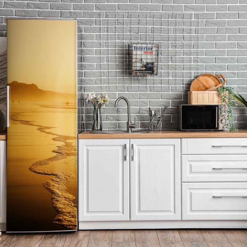 Naklejka na lodówkę luksusowy złoty wzór kwiatowy na granacie – Wallissimo®