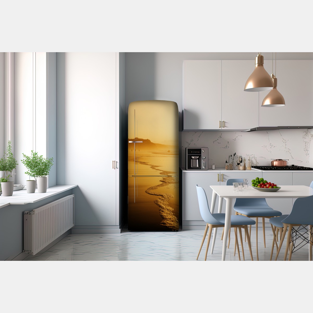 Naklejka na lodówkę złoty zachód słońca na plaży w Sopelanie – Wallissimo® Naklejka na lodówkę złoty zachód słońca na plaży w Sopelanie – Wallissimo®