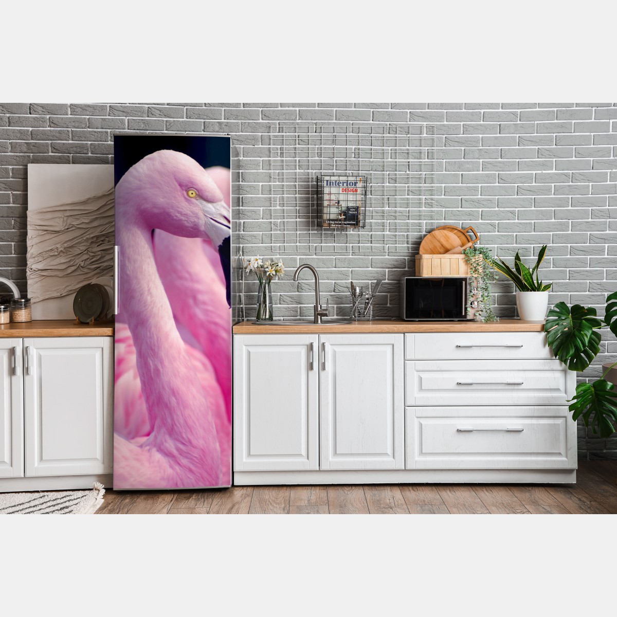 Naklejka na lodówkę delikatny portret różowego flaminga – Wallissimo® Naklejka na lodówkę delikatny portret różowego flaminga – Wallissimo®