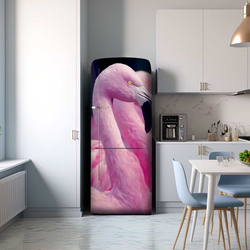 Naklejka na lodówkę delikatny portret różowego flaminga – Wallissimo® Naklejka na lodówkę delikatny portret różowego flaminga – Wallissimo®
