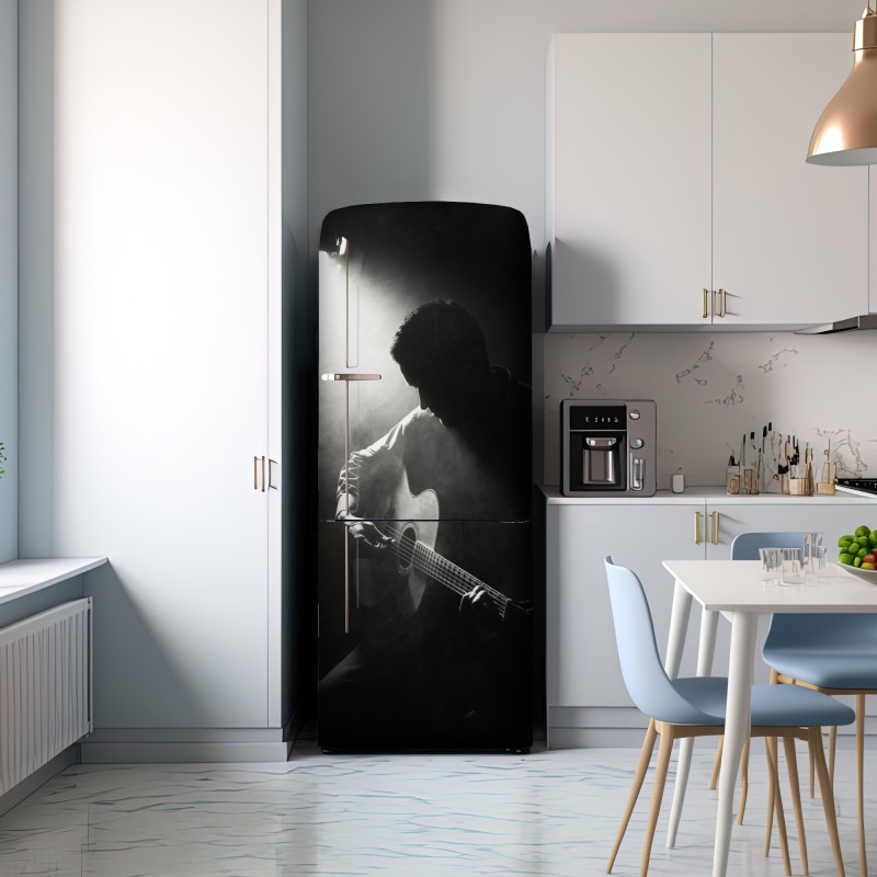 Naklejka na lodówkę sylwetka gitarzysty w świetle reflektora – Wallissimo® Naklejka na lodówkę sylwetka gitarzysty w świetle reflektora – Wallissimo®