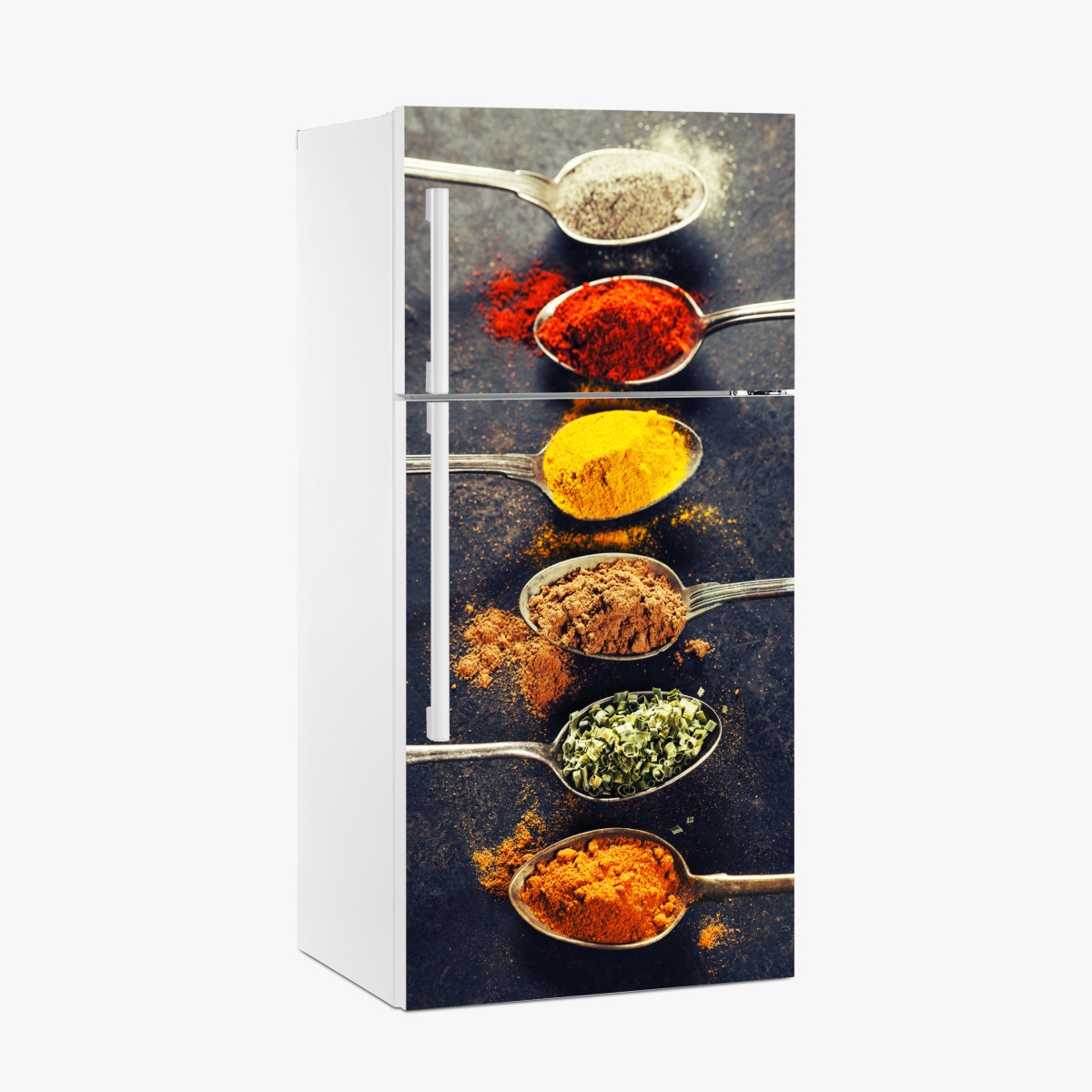 Fridge sticker colorful spice spoons arrangement – Wallissimo®