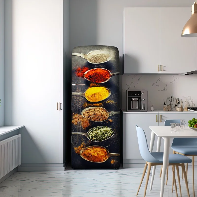 Naklejka na lodówkę kolorowe łyżki z przyprawami – Wallissimo® Naklejka na lodówkę kolorowe łyżki z przyprawami – Wallissimo®
