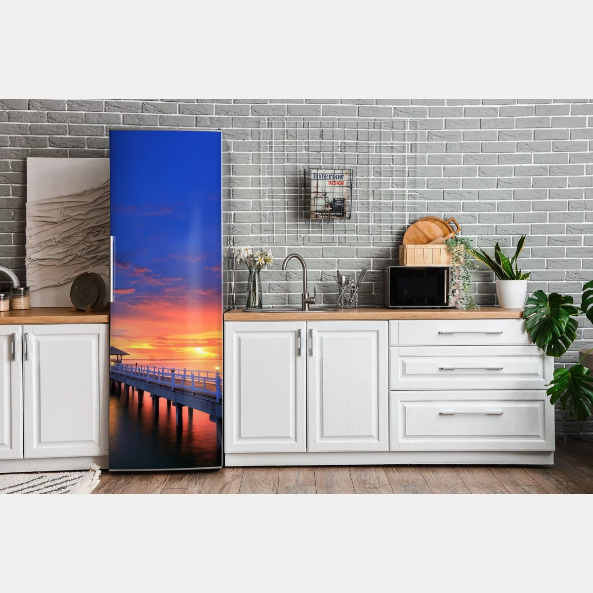 Naklejka na lodówkę molo o zachodzie słońca nad plażą – Wallissimo® Naklejka na lodówkę molo o zachodzie słońca nad plażą – Wallissimo®
