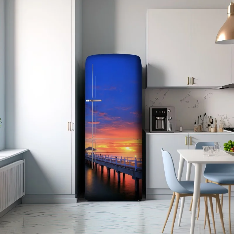 Naklejka na lodówkę molo o zachodzie słońca nad plażą – Wallissimo® Naklejka na lodówkę molo o zachodzie słońca nad plażą – Wallissimo®