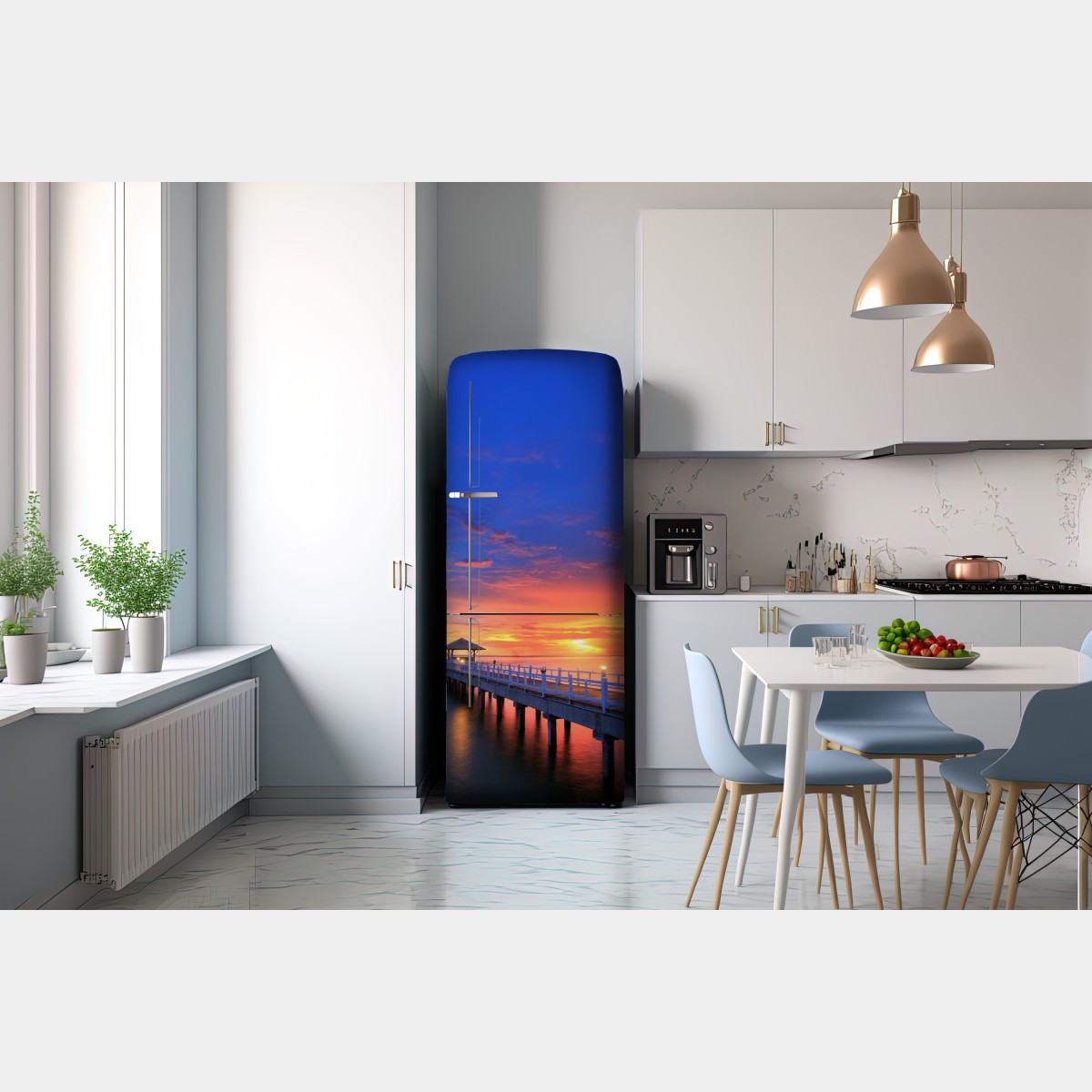 Naklejka na lodówkę molo o zachodzie słońca nad plażą – Wallissimo® Naklejka na lodówkę molo o zachodzie słońca nad plażą – Wallissimo®