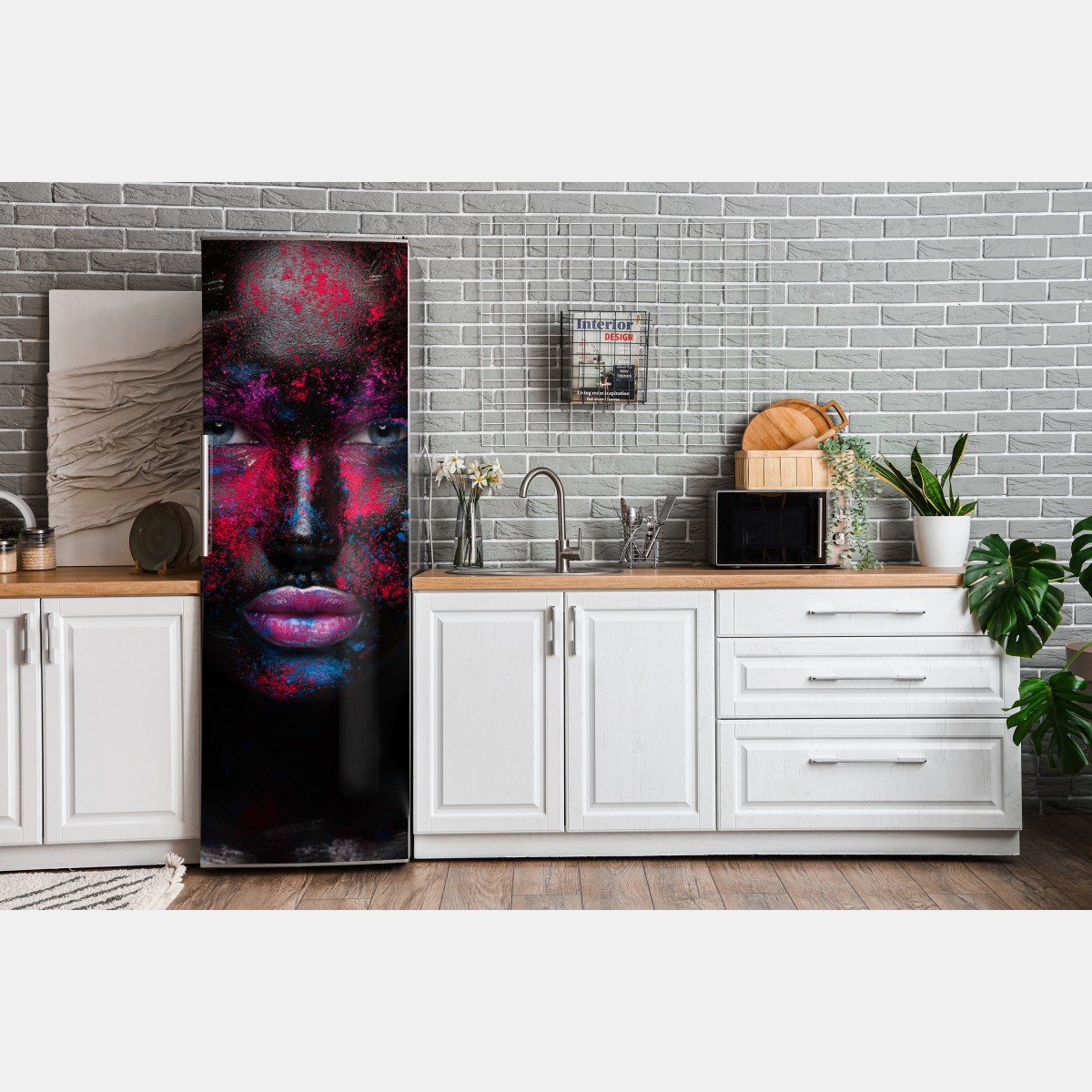 Naklejka na lodówkę dramatyczny neonowy portret twarzy – Wallissimo® Naklejka na lodówkę dramatyczny neonowy portret twarzy – Wallissimo®