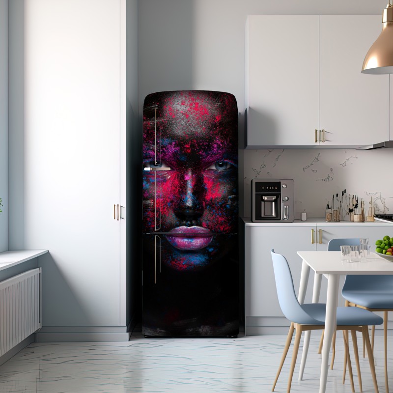 Naklejka na lodówkę dramatyczny neonowy portret twarzy – Wallissimo® Naklejka na lodówkę dramatyczny neonowy portret twarzy – Wallissimo®