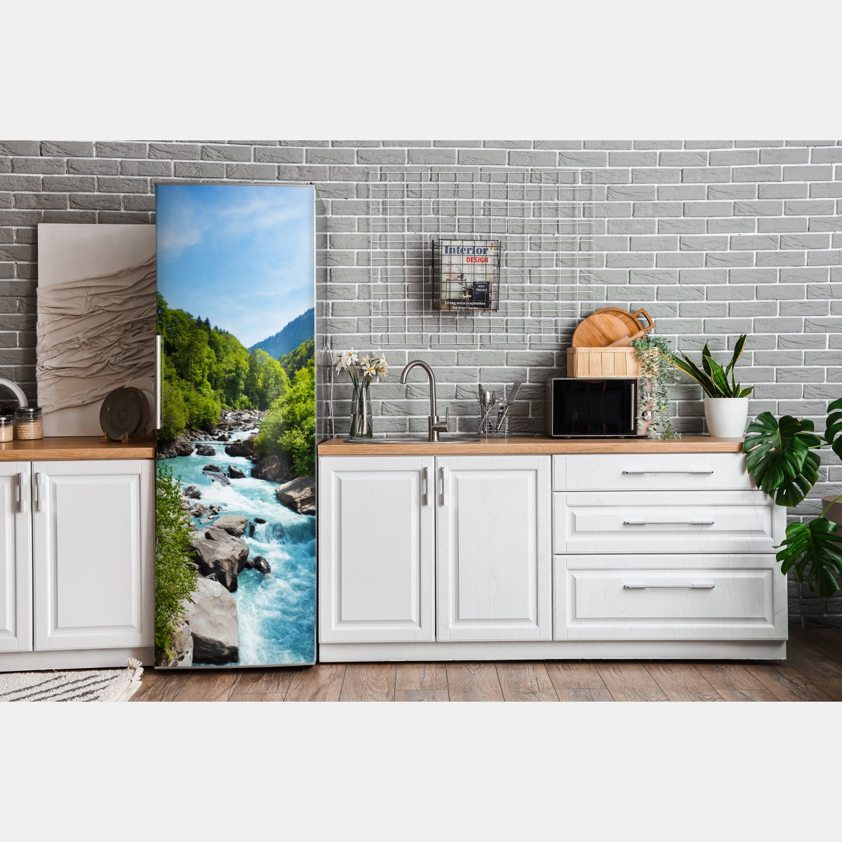 Naklejka na lodówkę górska rzeka w bujnej zieleni – Wallissimo® Naklejka na lodówkę górska rzeka w bujnej zieleni – Wallissimo®