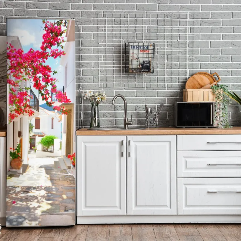 Naklejka na lodówkę pastelowy turkusowy wzór kwiatowy na miętowym tle – Wallissimo®