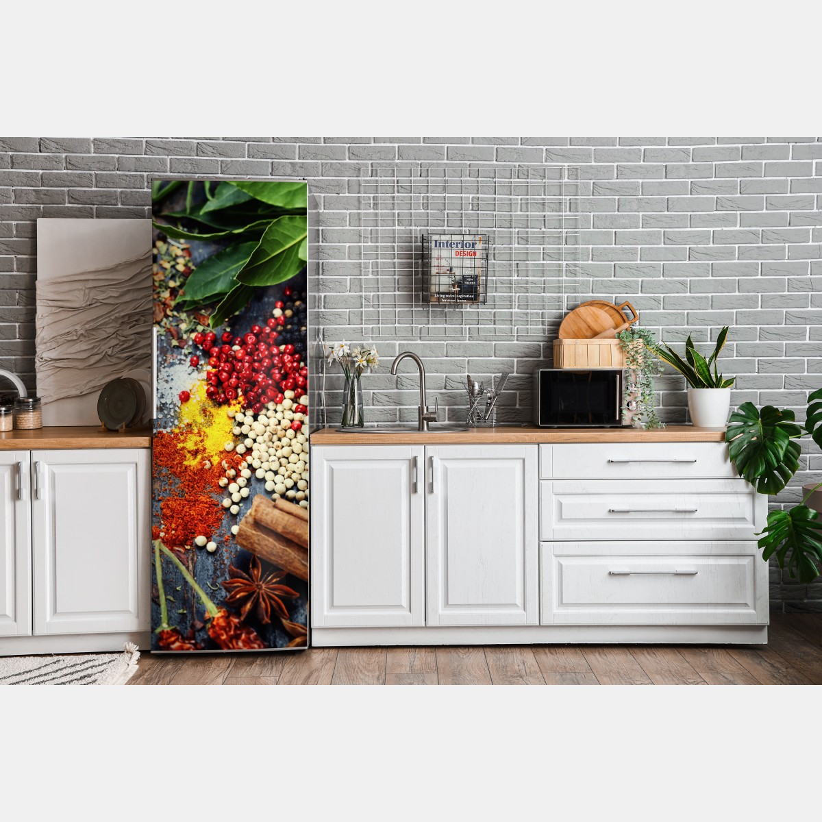 Naklejka na lodówkę intensywny zestaw przypraw na rustykalnym drewnie – Wallissimo® Naklejka na lodówkę intensywny zestaw przypraw na rustykalnym drewnie – Wallissimo®