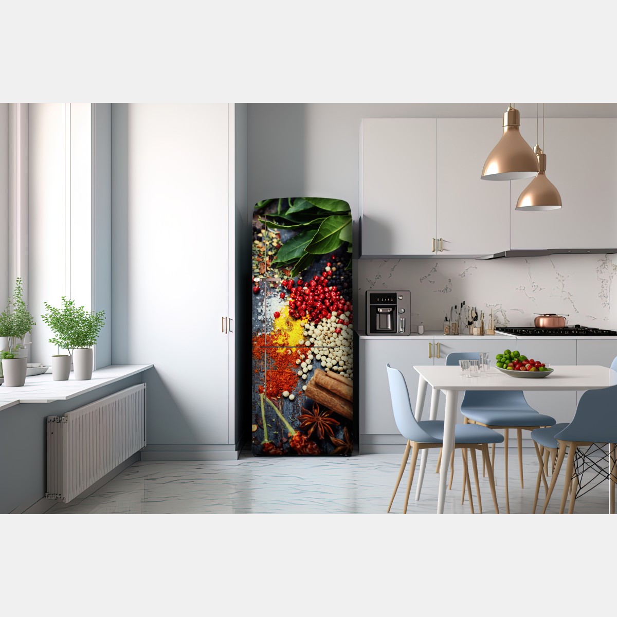 Naklejka na lodówkę intensywny zestaw przypraw na rustykalnym drewnie – Wallissimo® Naklejka na lodówkę intensywny zestaw przypraw na rustykalnym drewnie – Wallissimo®