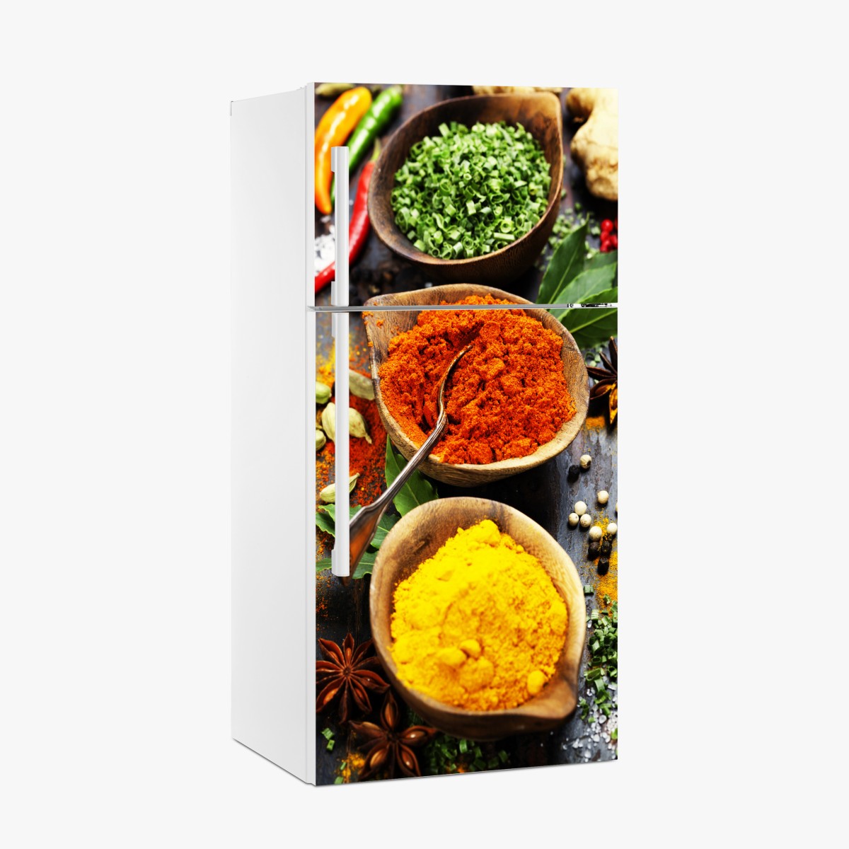 Fridge sticker vibrant spices and herbs on wood – Wallissimo®