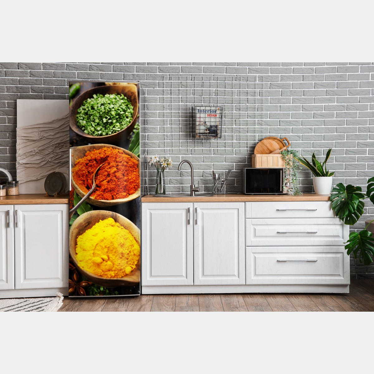 Naklejka na lodówkę żywe przyprawy i zioła na drewnie – Wallissimo® Naklejka na lodówkę żywe przyprawy i zioła na drewnie – Wallissimo®