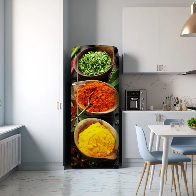 Naklejka na lodówkę żywe przyprawy i zioła na drewnie – Wallissimo® Naklejka na lodówkę żywe przyprawy i zioła na drewnie – Wallissimo®