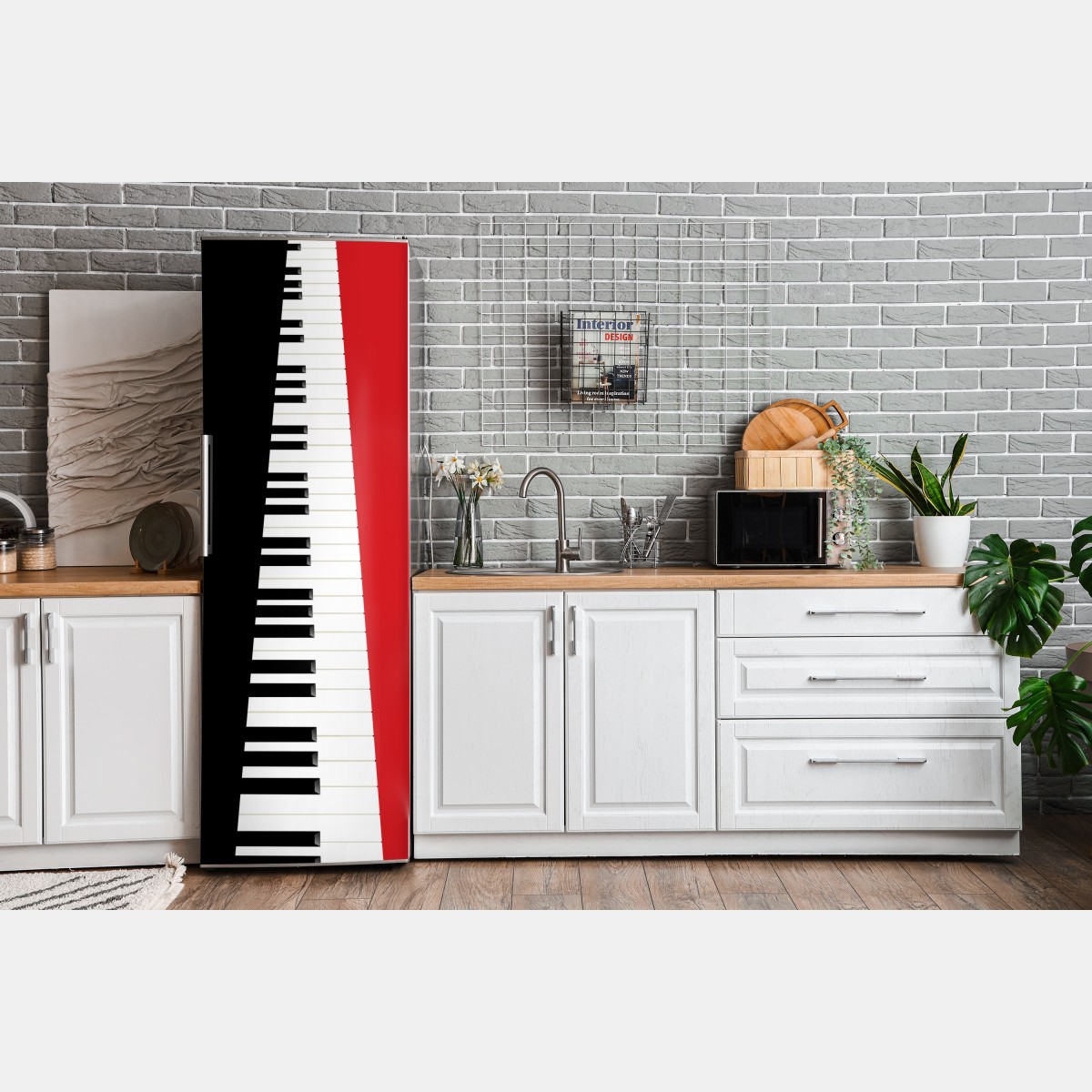Naklejka na lodówkę czarno-czerwona klawiatura fortepianu – Wallissimo® Naklejka na lodówkę czarno-czerwona klawiatura fortepianu – Wallissimo®