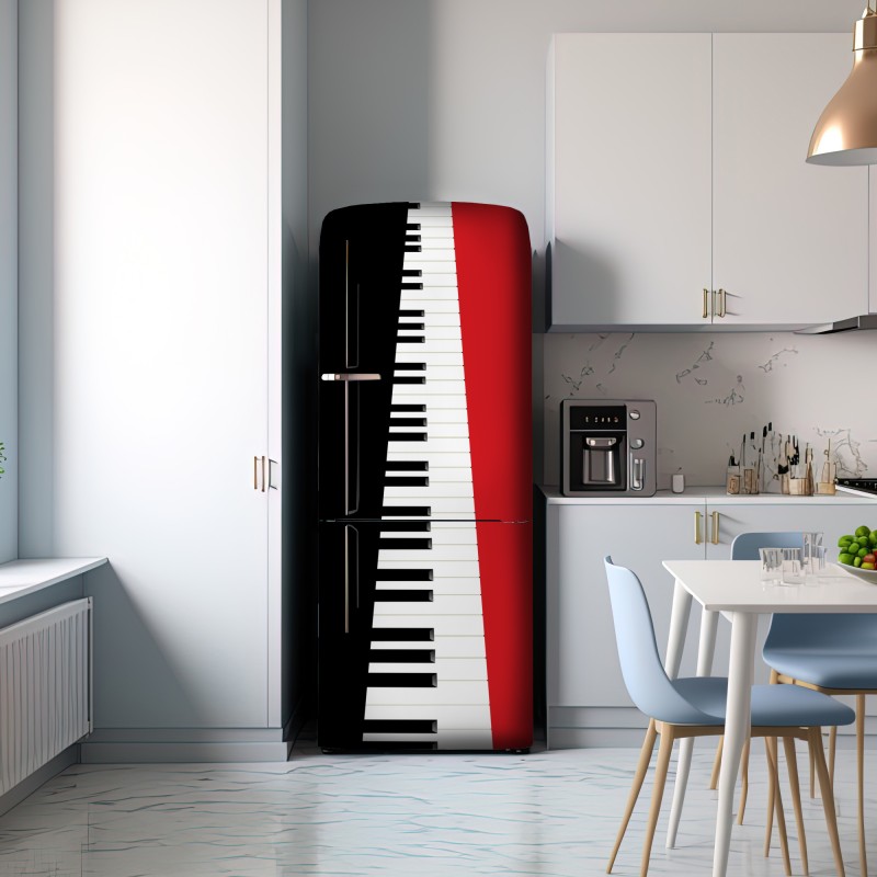 Naklejka na lodówkę czarno-czerwona klawiatura fortepianu – Wallissimo® Naklejka na lodówkę czarno-czerwona klawiatura fortepianu – Wallissimo®