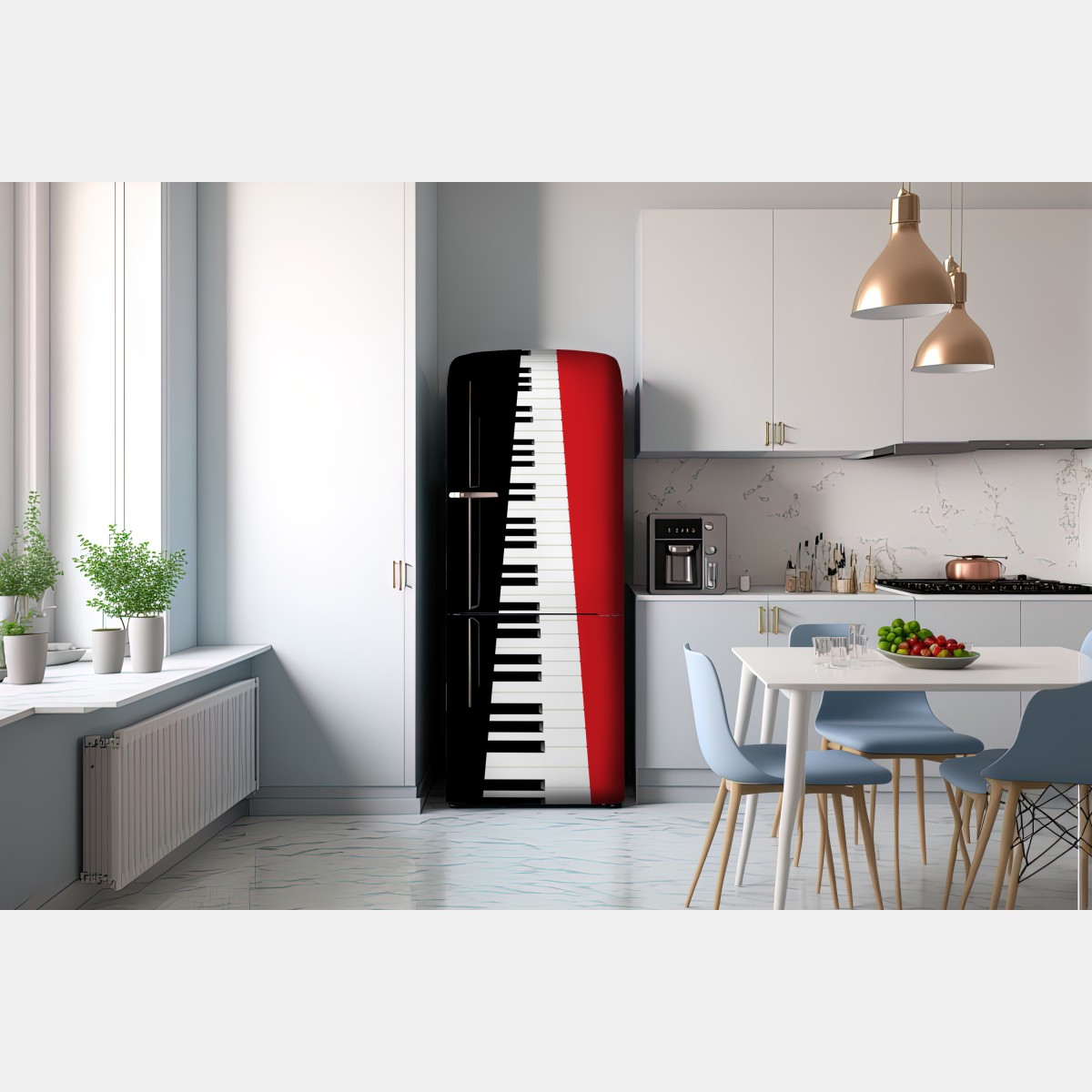 Naklejka na lodówkę czarno-czerwona klawiatura fortepianu – Wallissimo® Naklejka na lodówkę czarno-czerwona klawiatura fortepianu – Wallissimo®