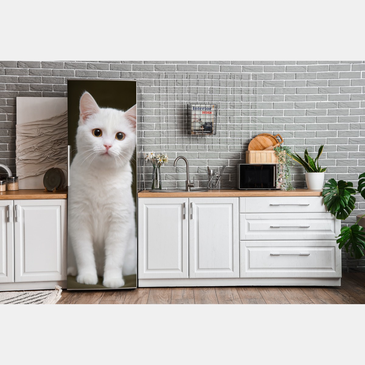 Naklejka na lodówkę uroczy portret białego kota – Wallissimo® Naklejka na lodówkę uroczy portret białego kota – Wallissimo®