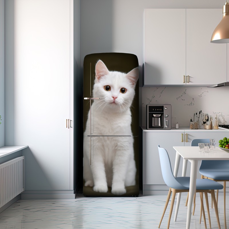 Naklejka na lodówkę uroczy portret białego kota – Wallissimo® Naklejka na lodówkę uroczy portret białego kota – Wallissimo®
