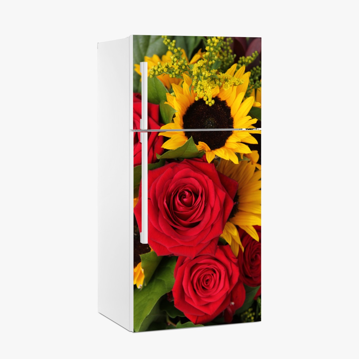 Fridge sticker red roses and sunflowers bouquet – Wallissimo®