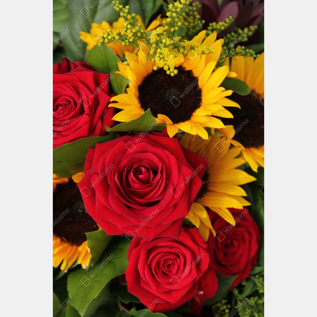 Naklejka na lodówkę czerwone róże i słoneczniki w bukiecie – Wallissimo® Naklejka na lodówkę czerwone róże i słoneczniki w bukiecie – Wallissimo®