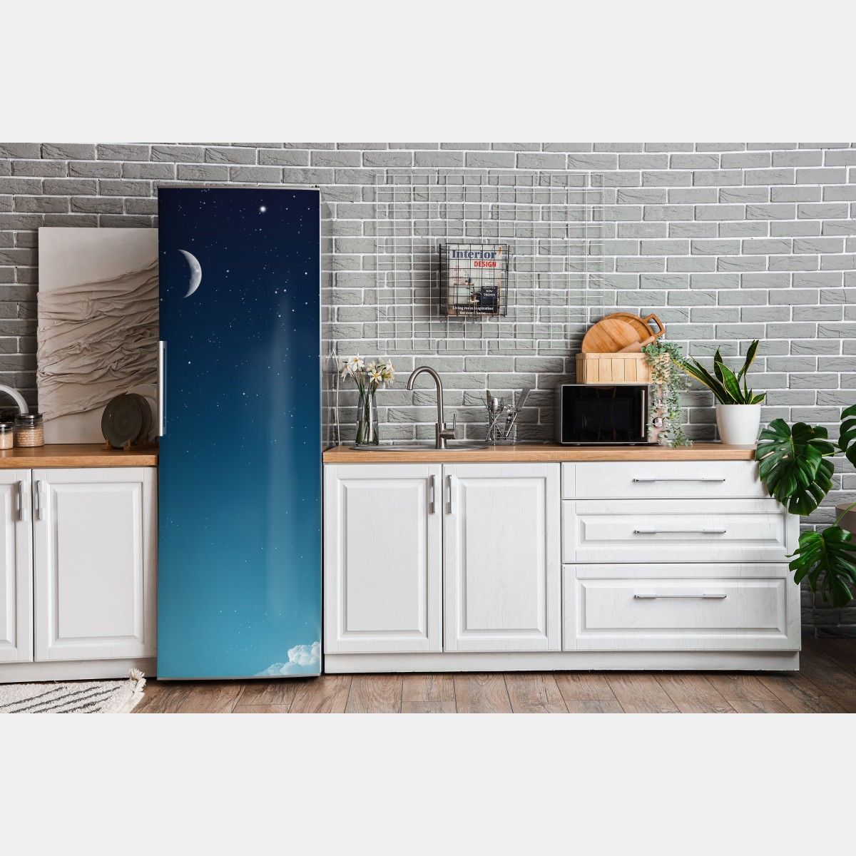 Naklejka na lodówkę spokojne nocne niebo z księżycem – Wallissimo® Naklejka na lodówkę spokojne nocne niebo z księżycem – Wallissimo®
