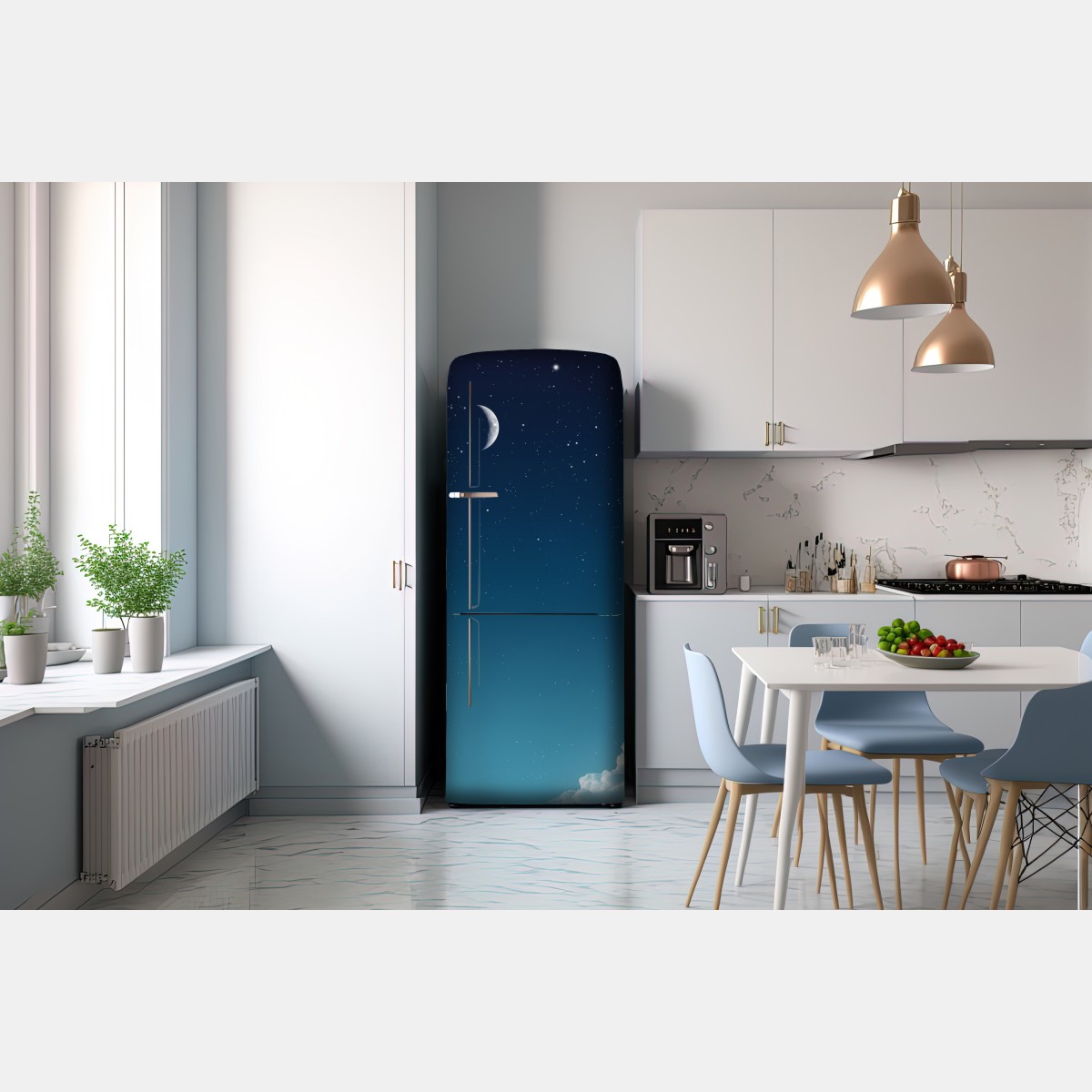 Naklejka na lodówkę spokojne nocne niebo z księżycem – Wallissimo® Naklejka na lodówkę spokojne nocne niebo z księżycem – Wallissimo®