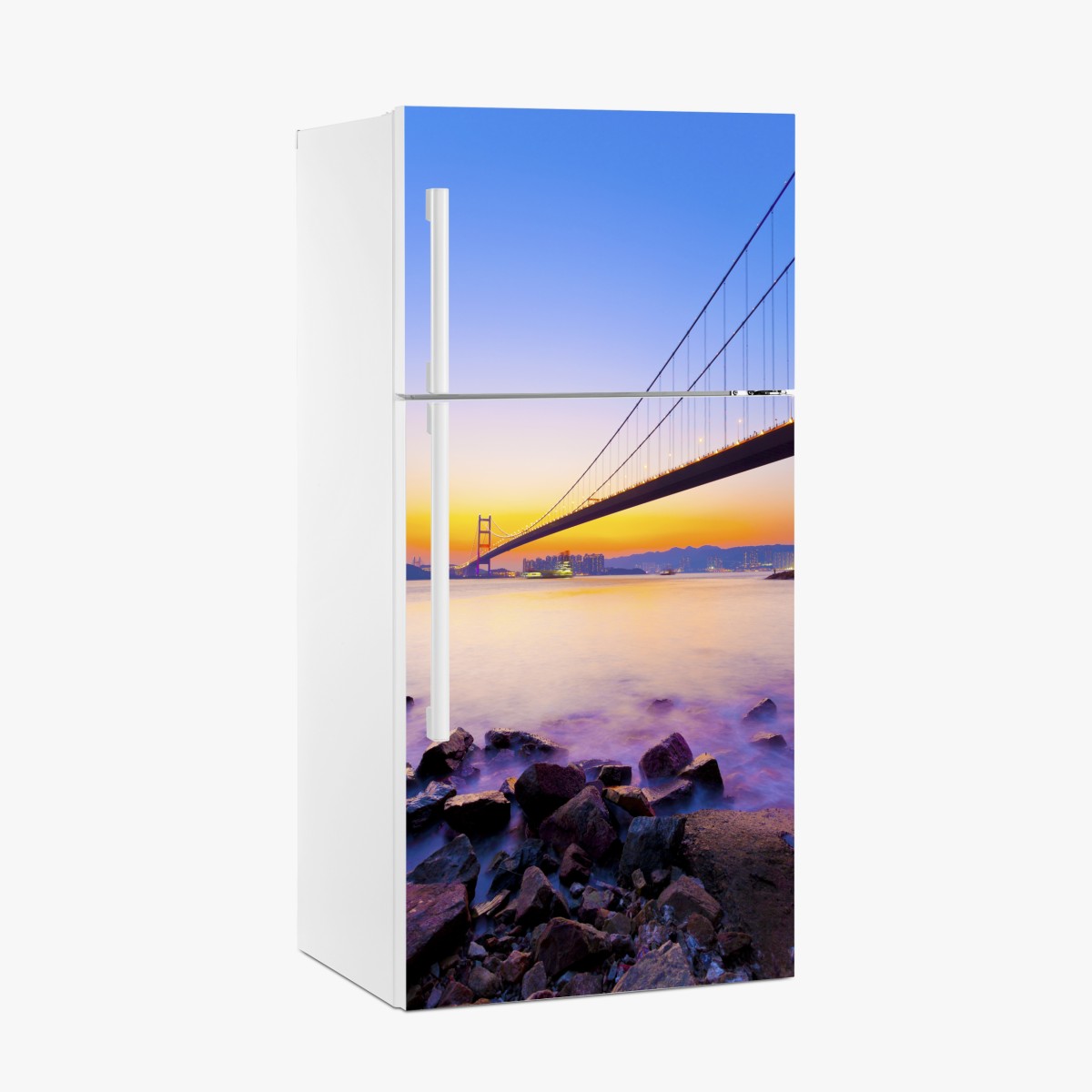 Fridge sticker golden sunset over suspension bridge – Wallissimo®