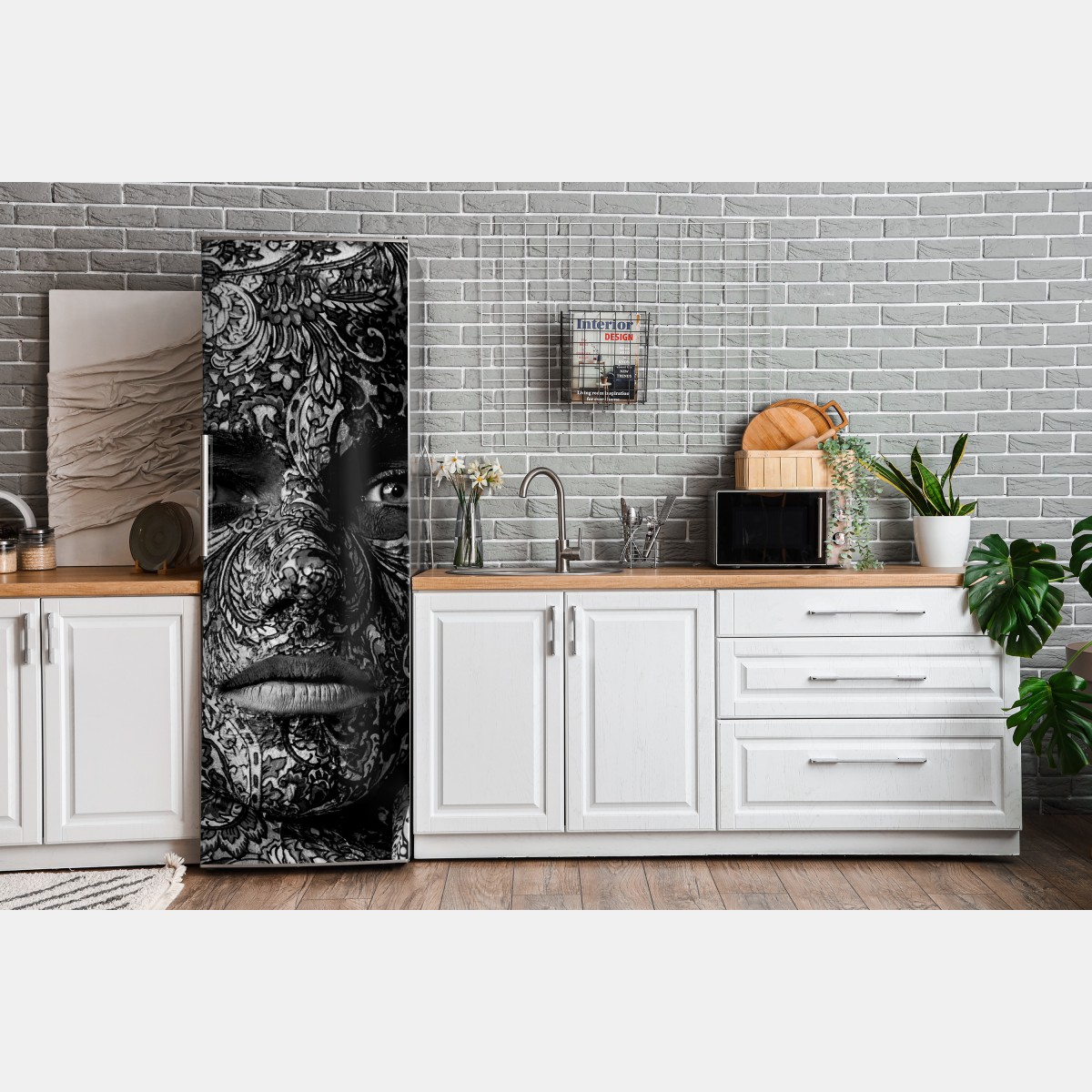 Naklejka na lodówkę ornamentalny portret z kwiatowymi wzorami – Wallissimo® Naklejka na lodówkę ornamentalny portret z kwiatowymi wzorami – Wallissimo®